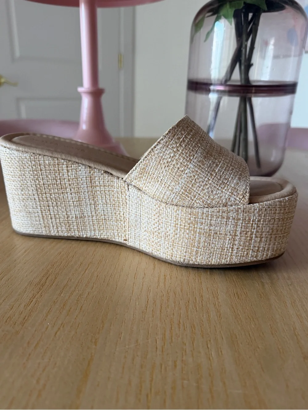 Azalea Wang Neutral Beige Woven Platform Slide Sandals - Women